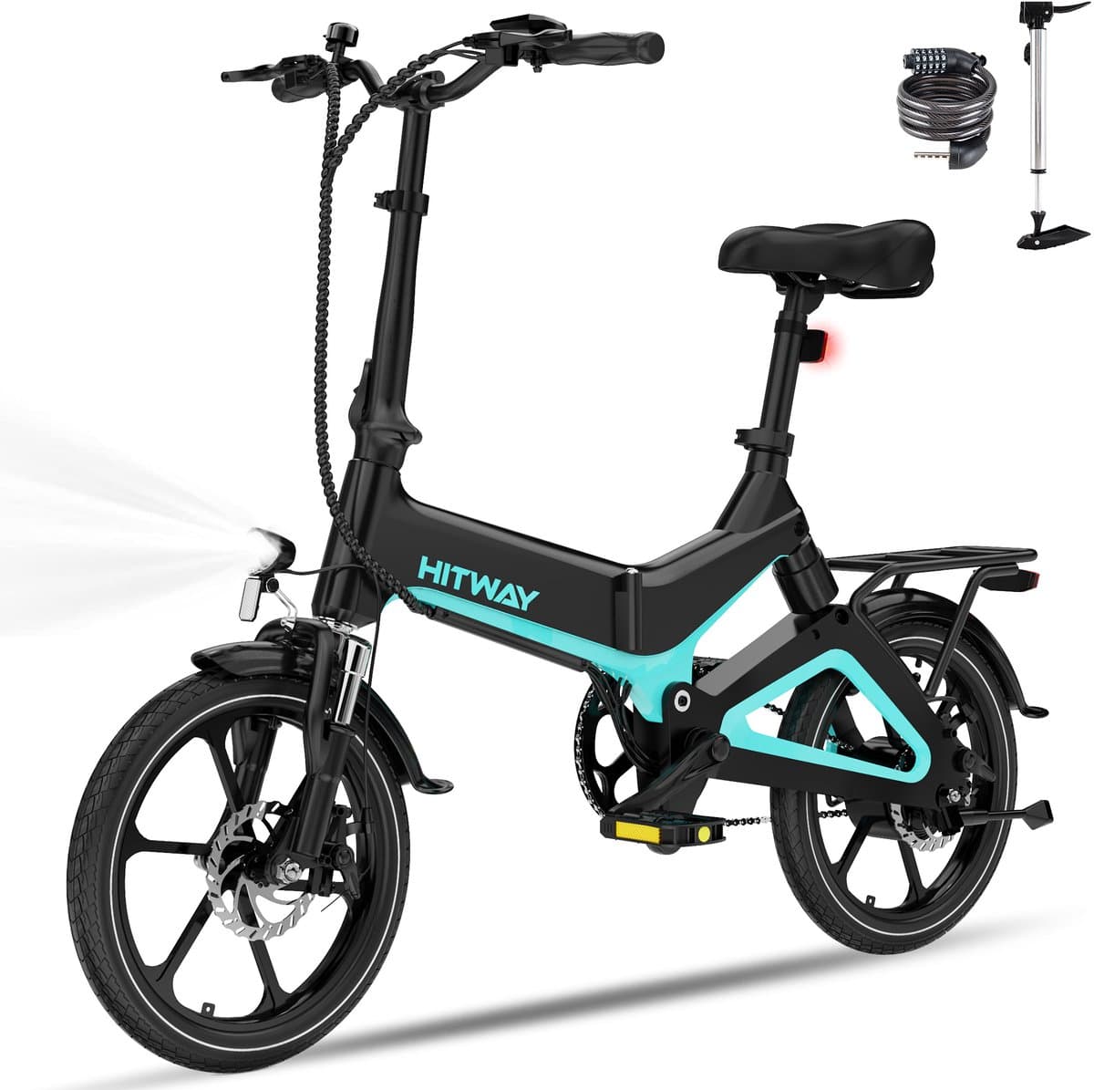 Hitway Elektrische Fiets BK2 - Trendy 16 Inch City Commuter EBike met Afneembare 36V 7.8Ah Lithium Batterij - Opvouwbaar Mountain E-Bike met 250W Motor - IP54 Waterdicht