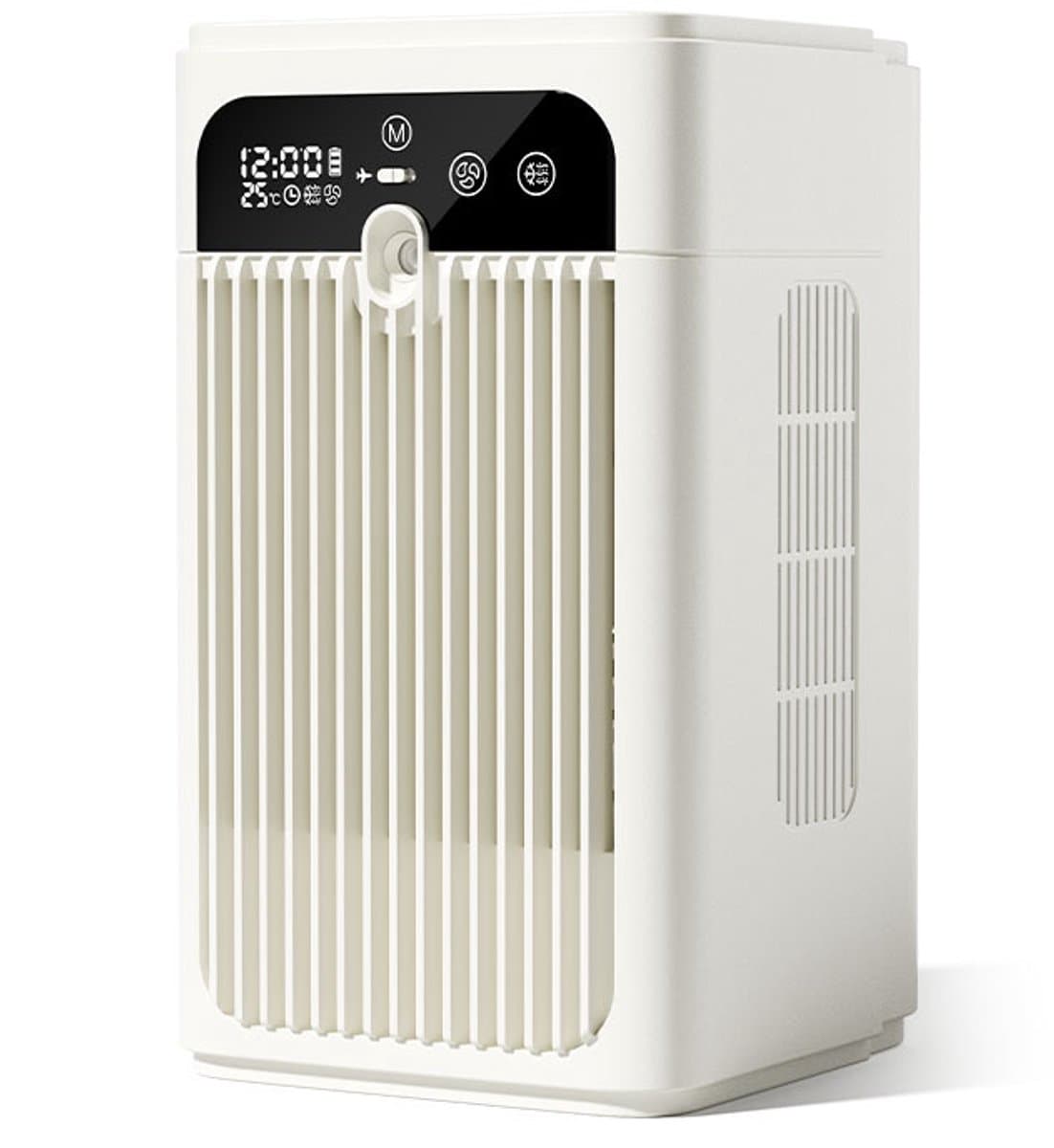 Airco -Mobiele Airco en Luchtkoeler met Mistbevochtiging - Premium Mini Cold Air Fan 500ml - Stille Tafelventilator 18 dB met Klok en Temperatuurweergave-Oplaadbaar - Draagbare Luchtkoeler voor Slaapkamer en Kantoor