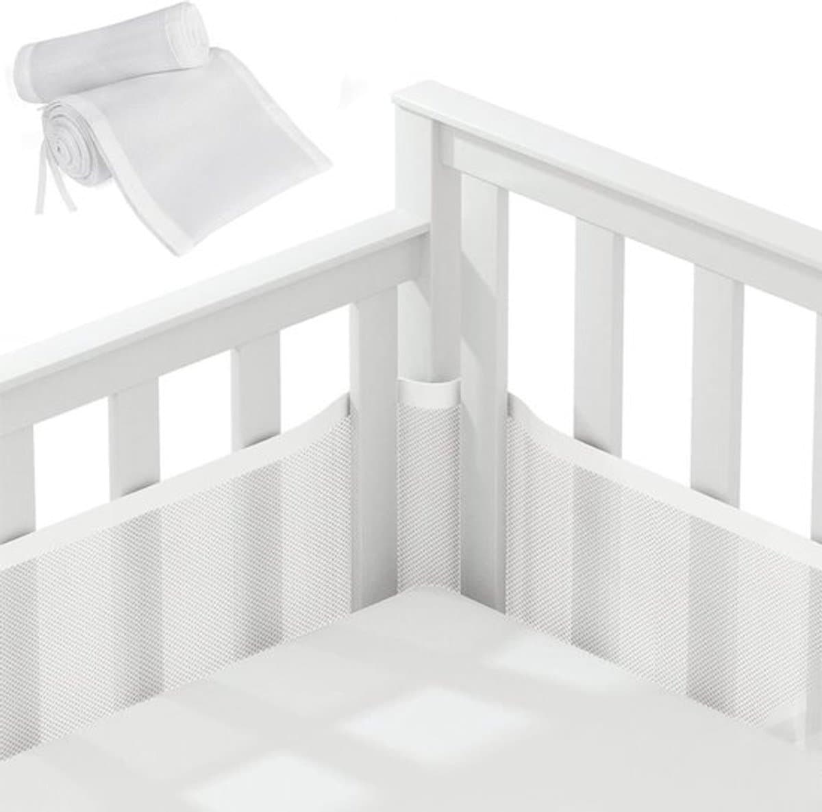 Baby Bedomrander Set - Set Van 2 - Bedbumper - Bed Zijbeschermers - Anti Stootrand - Ademende Mesh - Babyveiligheid - Hoofdbeschermer - Omrander Voor In Ledikant - 320x27cm & 150x27cm - Wit