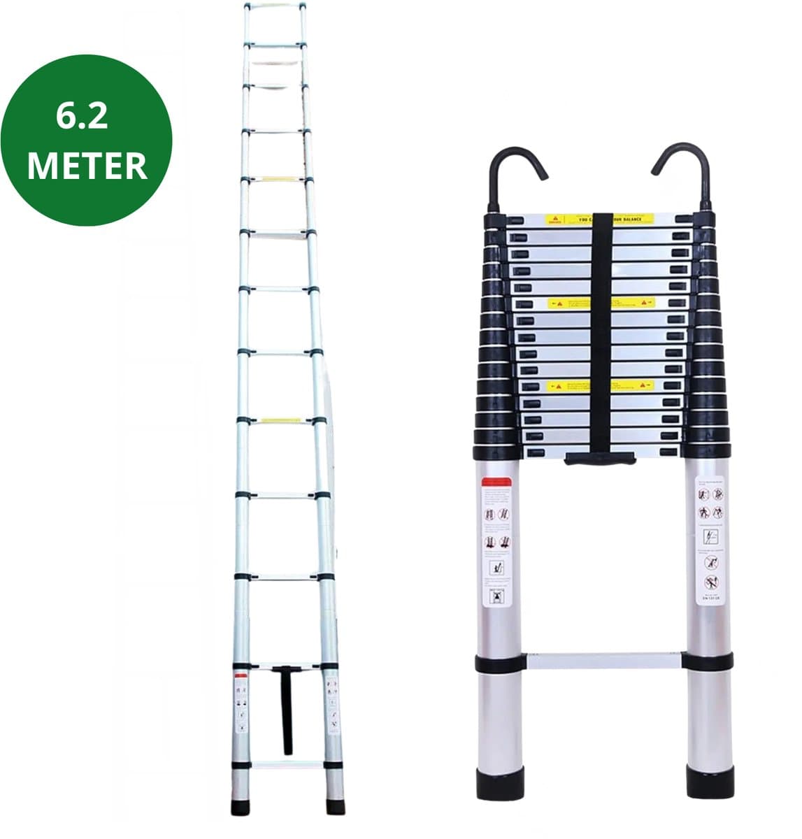 Rolu Telescoopladder – Uitschuifbare Ladder – 6.2 Meter – Makkelijk Opruimbaar – Max 150kg – Aluminium
