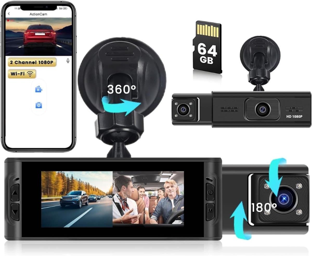 Dashcam - 1080P Full HD - 64GB - Voor auto - G-Sensor - Timelapse Functie - Dual Dashcam