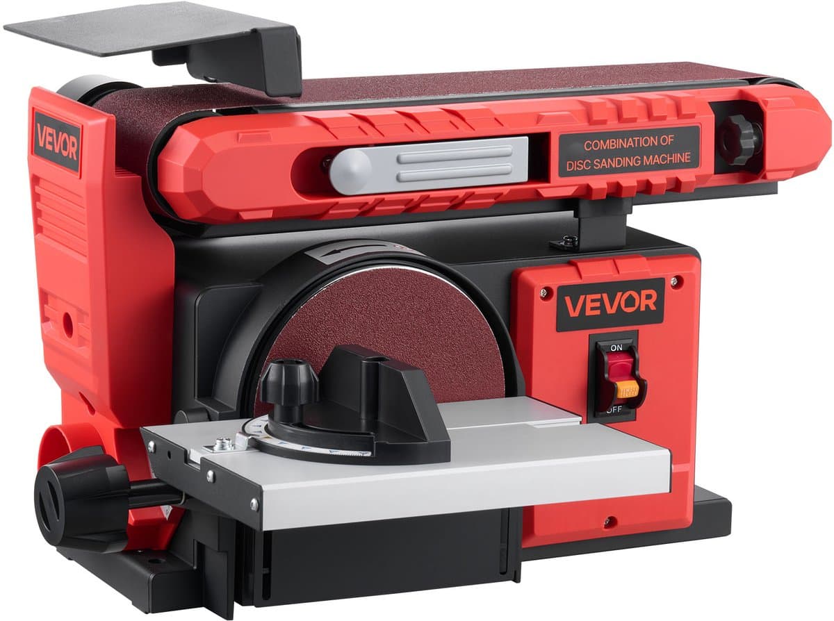 VEVOR Band- en Schijfschuurmachine 400 W, 152,4MM Schijfschuurmachine en 101,6 x 914,4MM Bandschuurmachine, met 0-45° Verstelbare Werktafel en Stofafzuigaansluiting voor Houtbewerking, Messen Slijpen