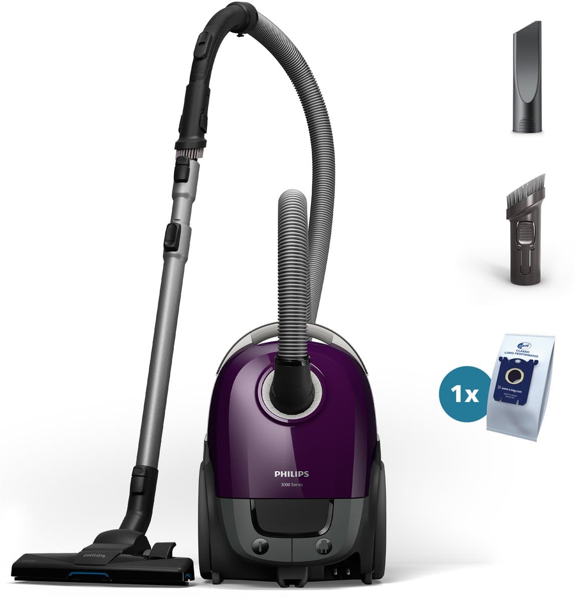 Philips Performer Compact 3000 Series XD3100/06 - Stofzuiger met Zak - Paars - + 2 Extra Mondstukken