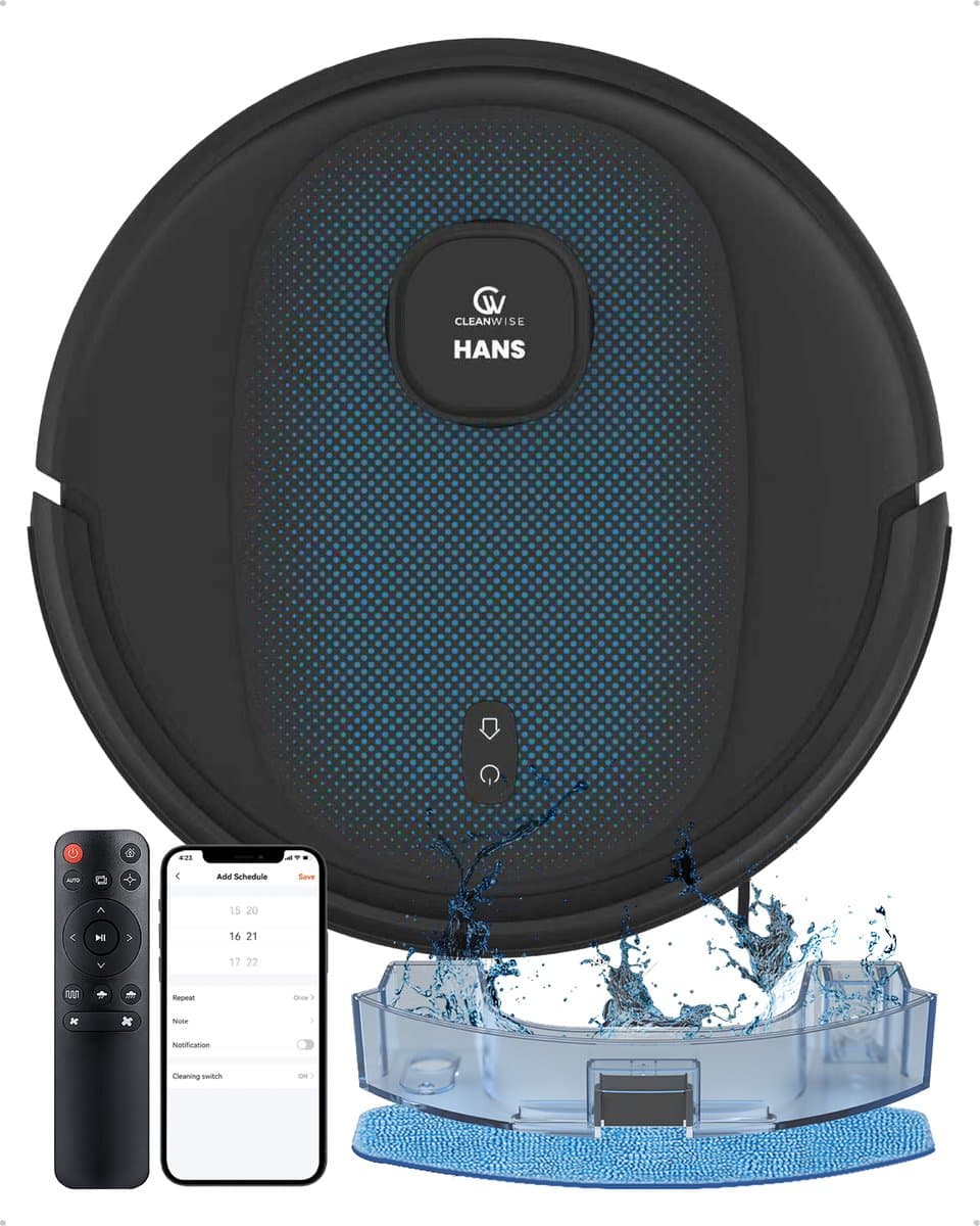CleanWise Hans Robotstofzuiger met Dweilfunctie & Oplaadstation – Nederlands Product - Dweilrobot – LiDAR Navigatie – 7000 Pa – HEPA 14 Filter – Tapijtherkenning – No-Go Zones – App & Spraakbediening (Google/Alexa) – Voor Huisdierharen