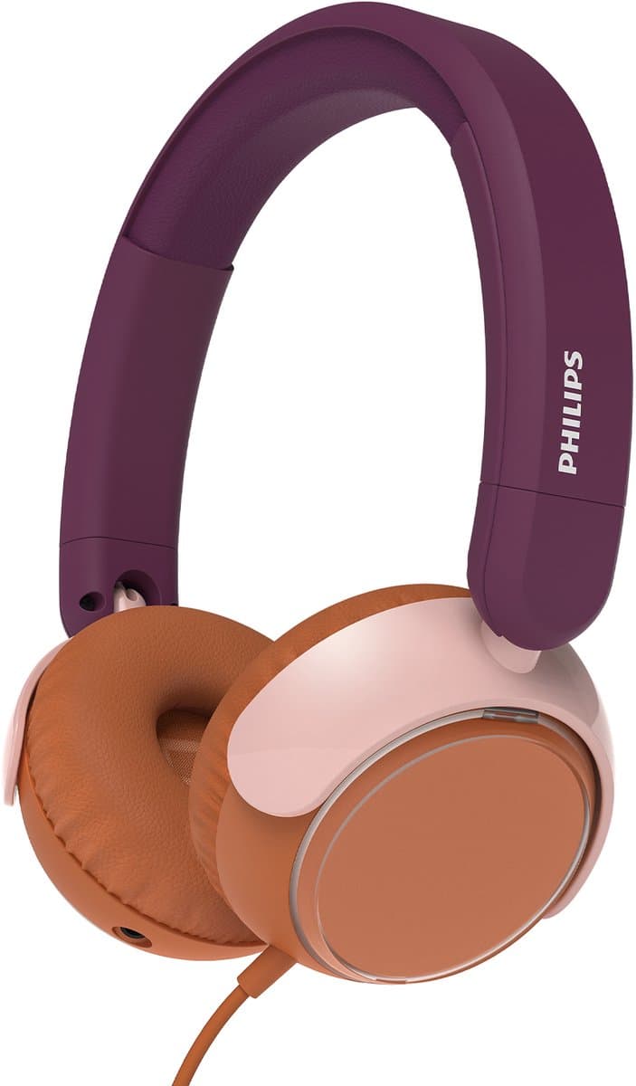 PHILIPS TAK2000MP - On Ear bedrade opvouwbare hoofdtelefoon voor kinderen - beperkt volume, Audio delen, 3,5 mm- en USB-C-kabel meegeleverd - Magenta Purper
