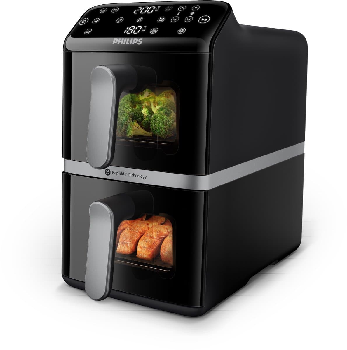 Philips 4000 Series Dual-Stacked Dubbele Airfryer – NA461/00 - 2 Lades (Sync) – 10 L – Tot 6 Personen – Bespaart 45% Ruimte
