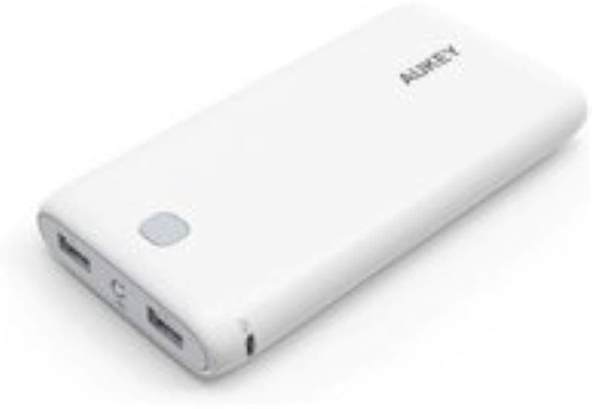 AUKEY Powerbank 20000 mAh - Draagbare Oplader met 2 USB Poorten, AiPower Technologie, Geïntegreerde Zaklamp, LED Batterij Indicator – Wit