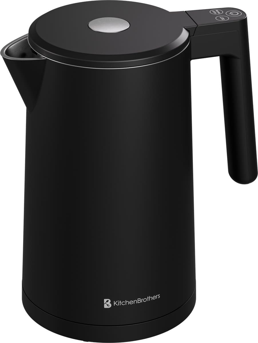 KitchenBrothers Waterkoker - 1.7L - Met Temperatuurregeling - PFAS- & BPA-vrij - Warmhoudfunctie - Display - Dubbelwandig - 2200W - Zwart