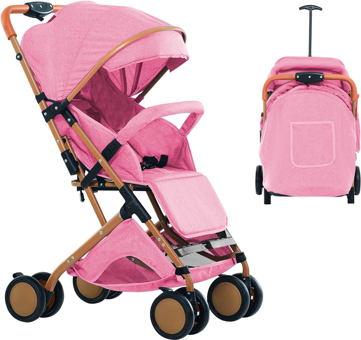 PIPIPOXER Kinderwagen Buggy 0-36 maanden Sportwagen met Ligpositie-Roze