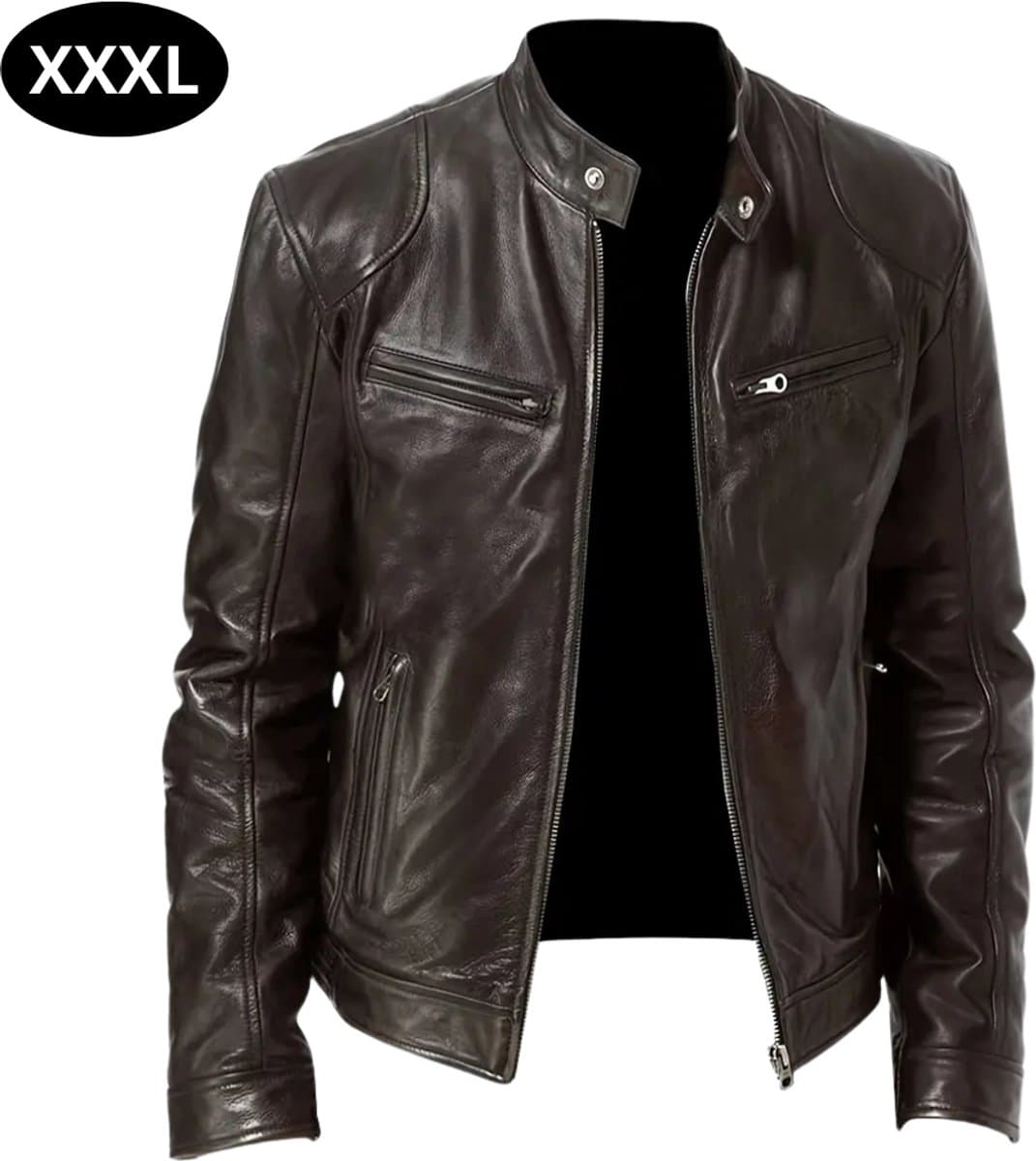 Bovista Kunst Leren Jas - Leather Jacket - Lederen Jas - Bomberjack - Pilotenjack - Blazer - Biker - Motorjas - Motormuis - Heren - Bruin XXXL