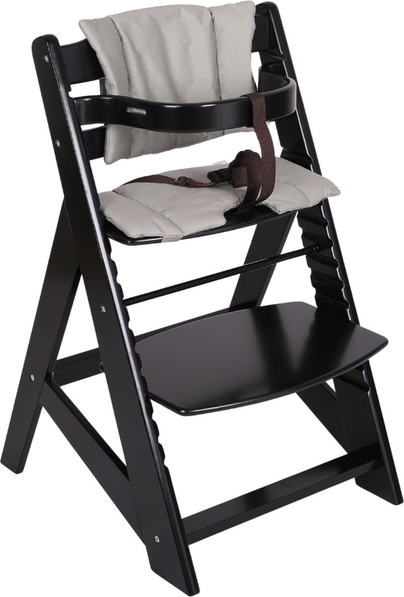 Buxibo Houten Meegroeistoel Kind - Inclusief Eetblad - Verstelbare Kinderstoel voor Comfort en Design - Inclusief kussen - 48×58×80cm - Zwart