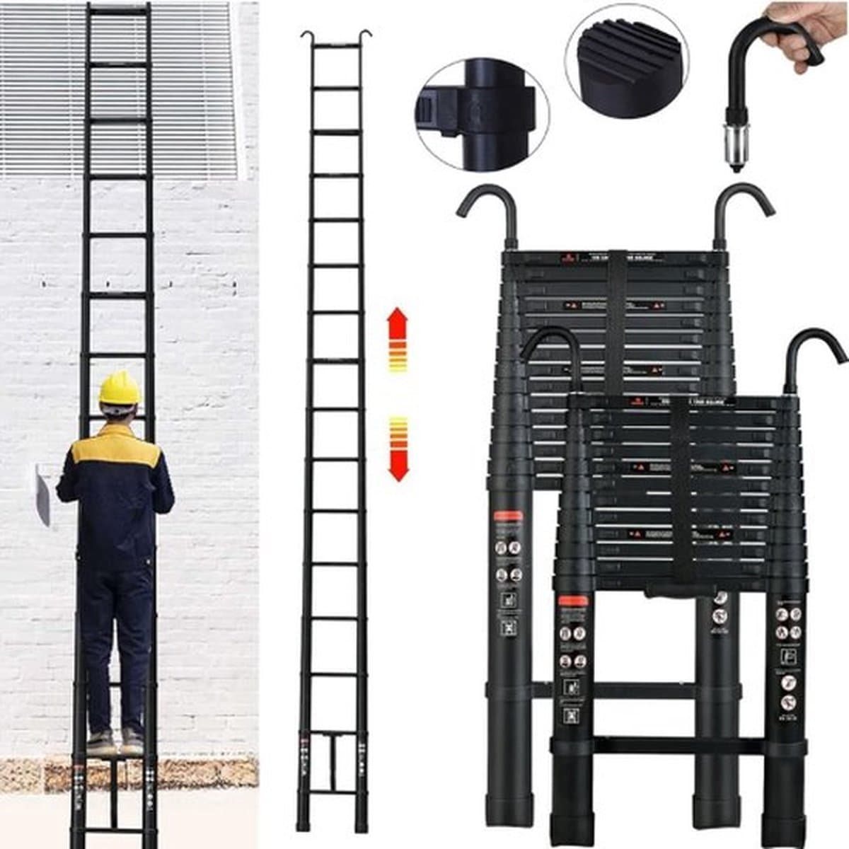 Thuys Telescoopladder - 6.2 Meter - Telescopische Vouwladder - Telescopische Ladder - Inklapbaar - Soft Close – Verstelbaar