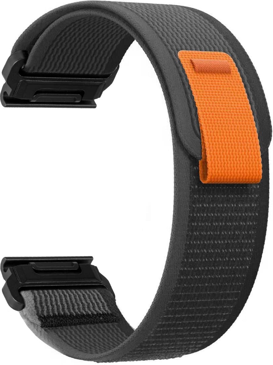 Stravo Trail Loop Nylon Sport bandje 22mm QuickFit voor Garmin Fenix E 47MM / Fenix 8 47mm/7/7 Pro/6 GPS/6 Pro/5/5 Plus - Elastische Nylon Klittenbandjesluiting, Vervangingsriem voor Garmin Quatix 7 pro/Descent G1/EPlX gen2 - Zwart/Grijs
