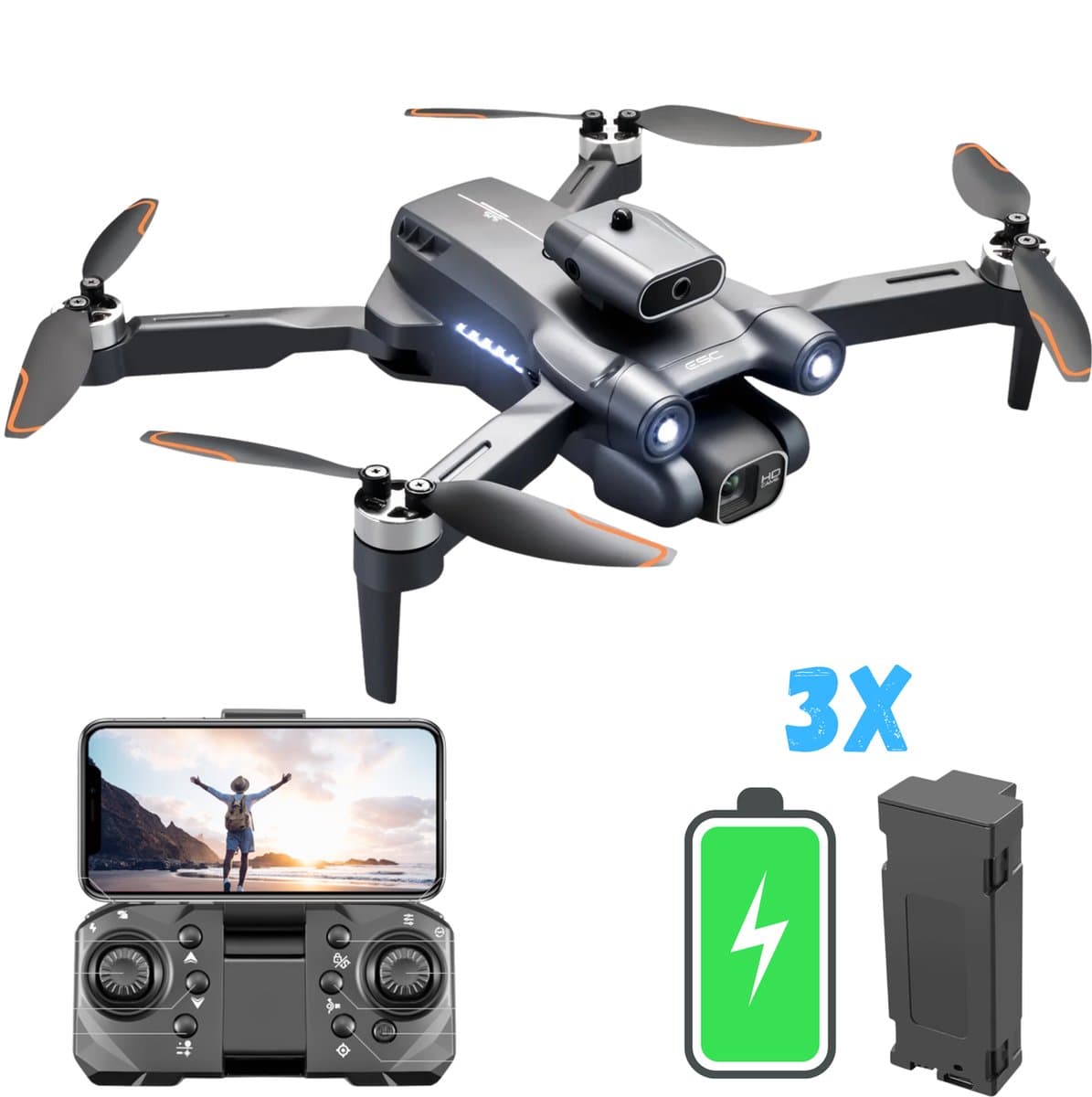 SefSay Ultra Max Drone - Drone met dubbele ESC HD camera - Obstakel Ontwijking - Borstelloze motoren - 3 batterijen en een opbergtas - Geschikt voor kinderen en volwassenen