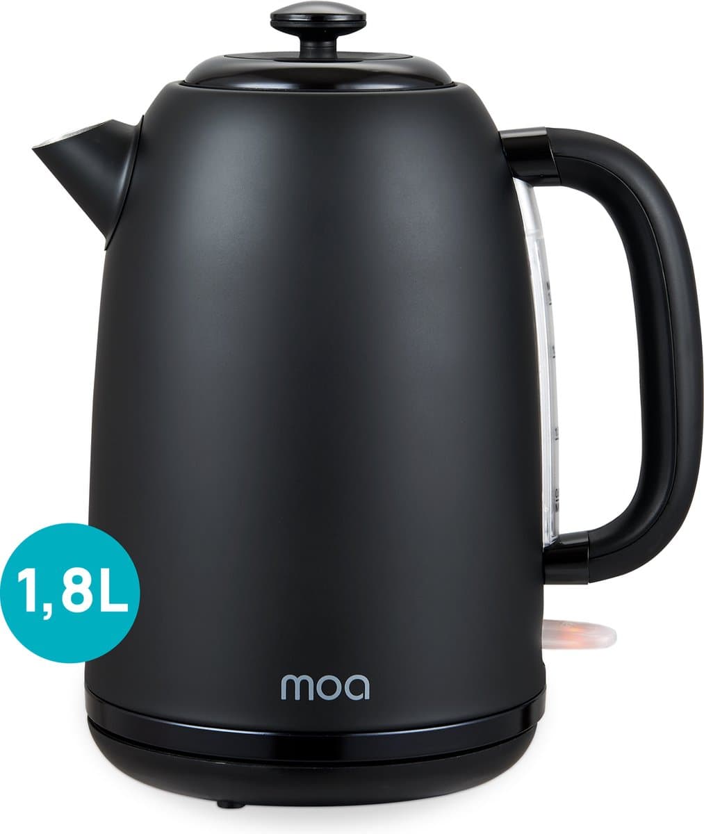 MOA Waterkoker 1,8 Liter - Elektrische Waterkoker - Met Kalkfilter en Anti-Slip - 2200W - Zwart