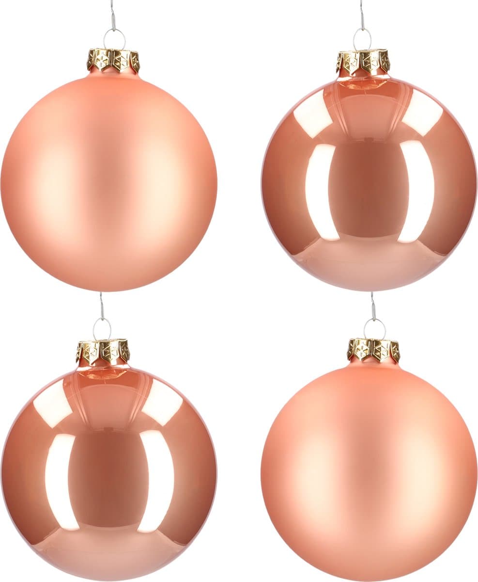 Glazen kerstballen - Set van 4 stuks/100mm - Luxe kerst decoratie - Sfeervolle kerstversiering voor in de kerstboom - Glas - Terra Sand - Rozekleurig