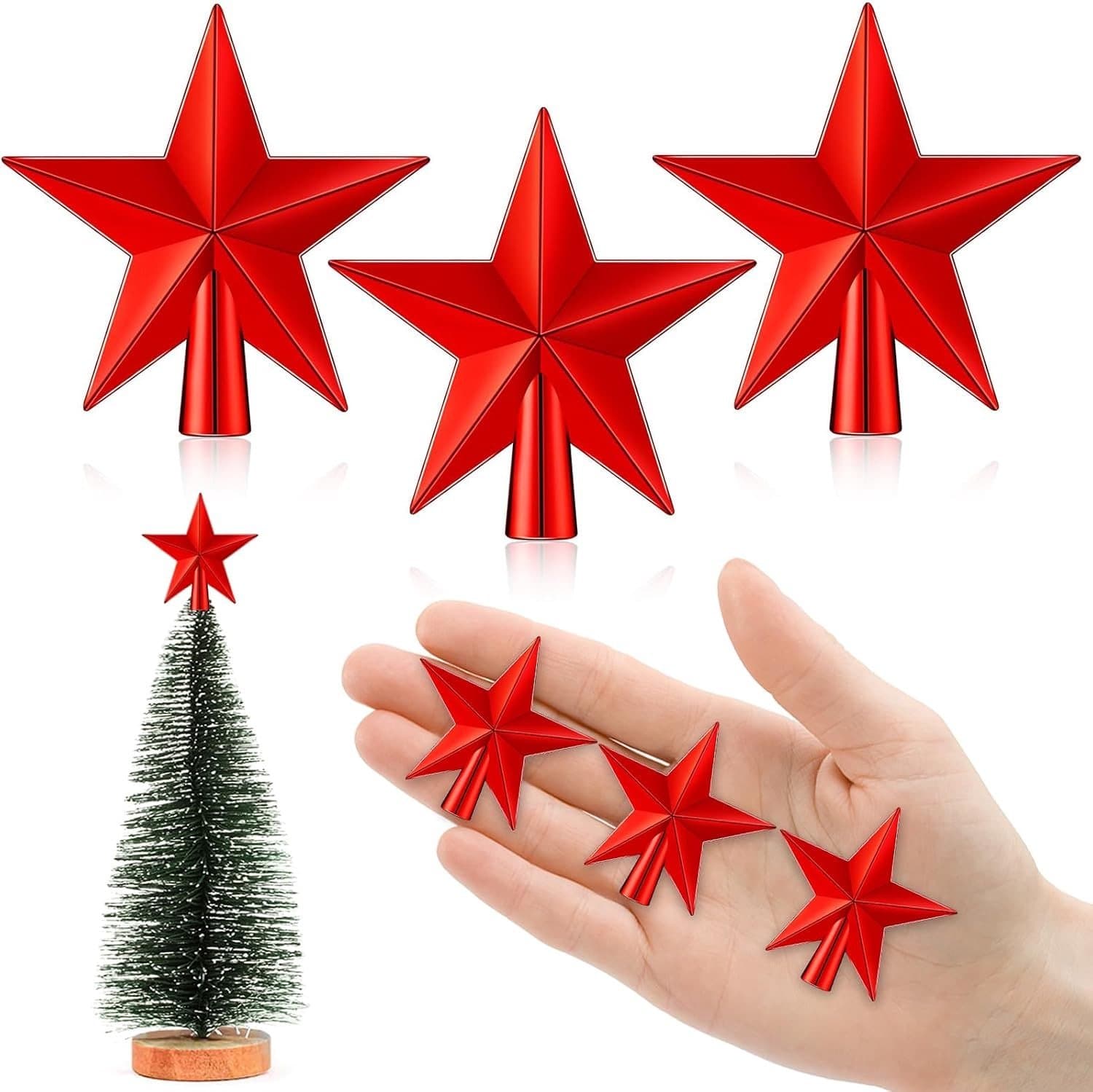 Kleine Kerstboomtopper - Rood - 6 cm - Mini Ster met Glansfinish - Voor Kleine Kerstbomen