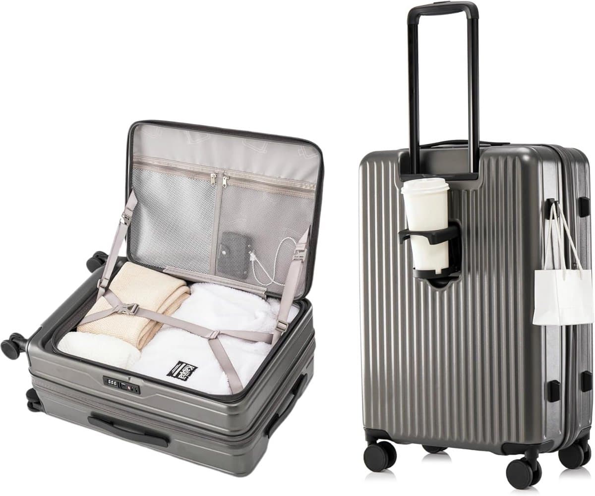 Harde Koffer Trolley - Uitschuifbaar en Met Dubbele Wielen - Handbagage en Reisbagage Set - Zwart