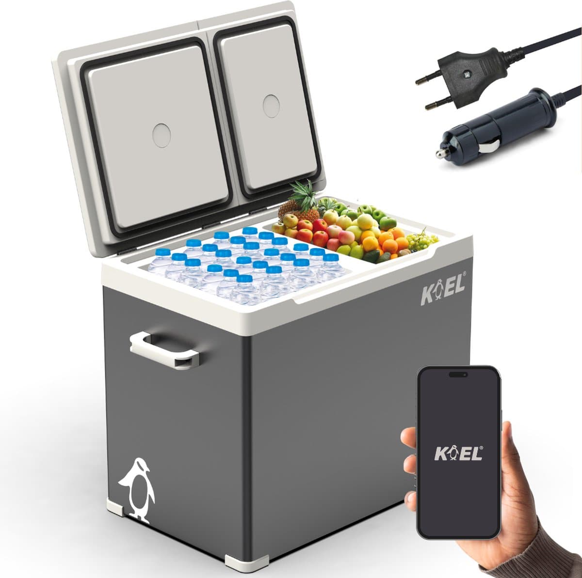 KOEL Crate Dual 38L - Elektrische Compressor Koelbox met App-bediening - 12V Auto Accu en 220V/230 Volt - Dual Zone Frigobox voor Camping - Koelkast & Vriezer tot -20°C