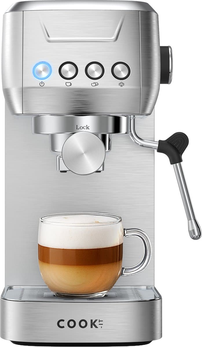 Espressomachine 20 Bar - Piston Koffiemachines RVS - Met Stoompijpje - Coffee Machine - 1,3L Waterreservoir - COOK-IT