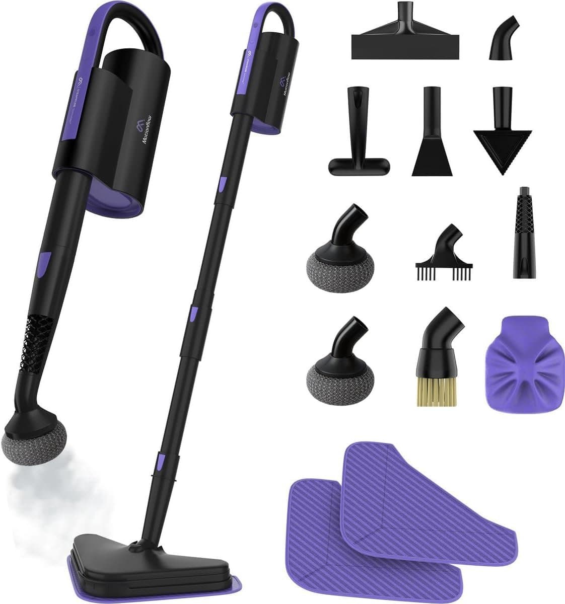 Motionflow 16-in-1 Stoomreiniger - Handstomer voor diepte reiniging vloer, bank, badkamer en tapijt - Elektrische Dweil - Stoomdweil - Tapijtreiniger en Vlekkenreiniger - Steam Cleaner Zwart