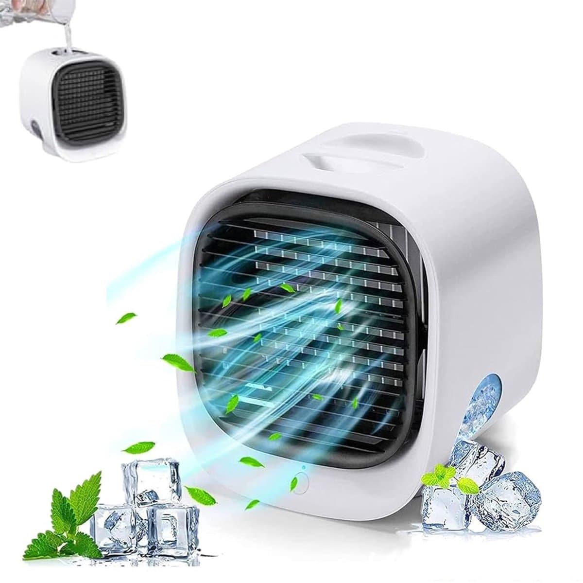 Mini Airco - Luchtkoeler - Airco met water - Koelventilator - USB Airconditioner - Mini Aircooler met Water - Afelventilator - Coolingdown - Mobiele Airco - Koelen, Blazen, Lucht Bevochtigen - Mobiele Airco - Draagbare - 166*152*142mm - 300ML