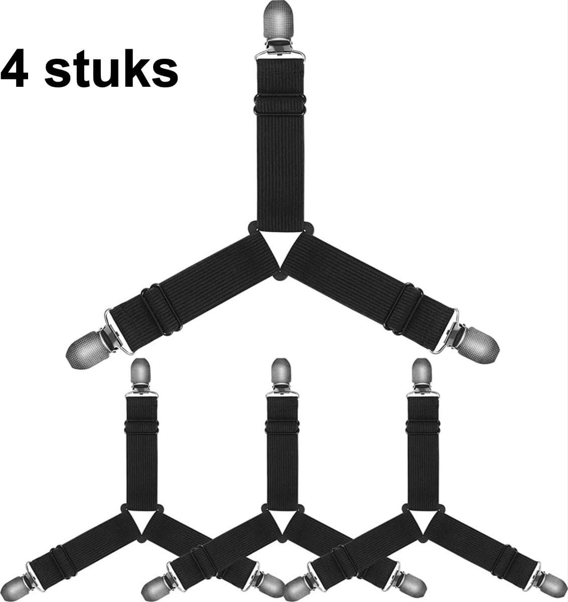 CHPN - Lakenspanner - Hoeslaken klemmen - Hoeslaken op zijn plaats - Hoeslaken spannen - 4 stuks - Zwart - Bretels voor hoeslaken - Laken Aanspanners - Dekbed Lakenspanner Clips - Houdt hoeslaken op zijn plek