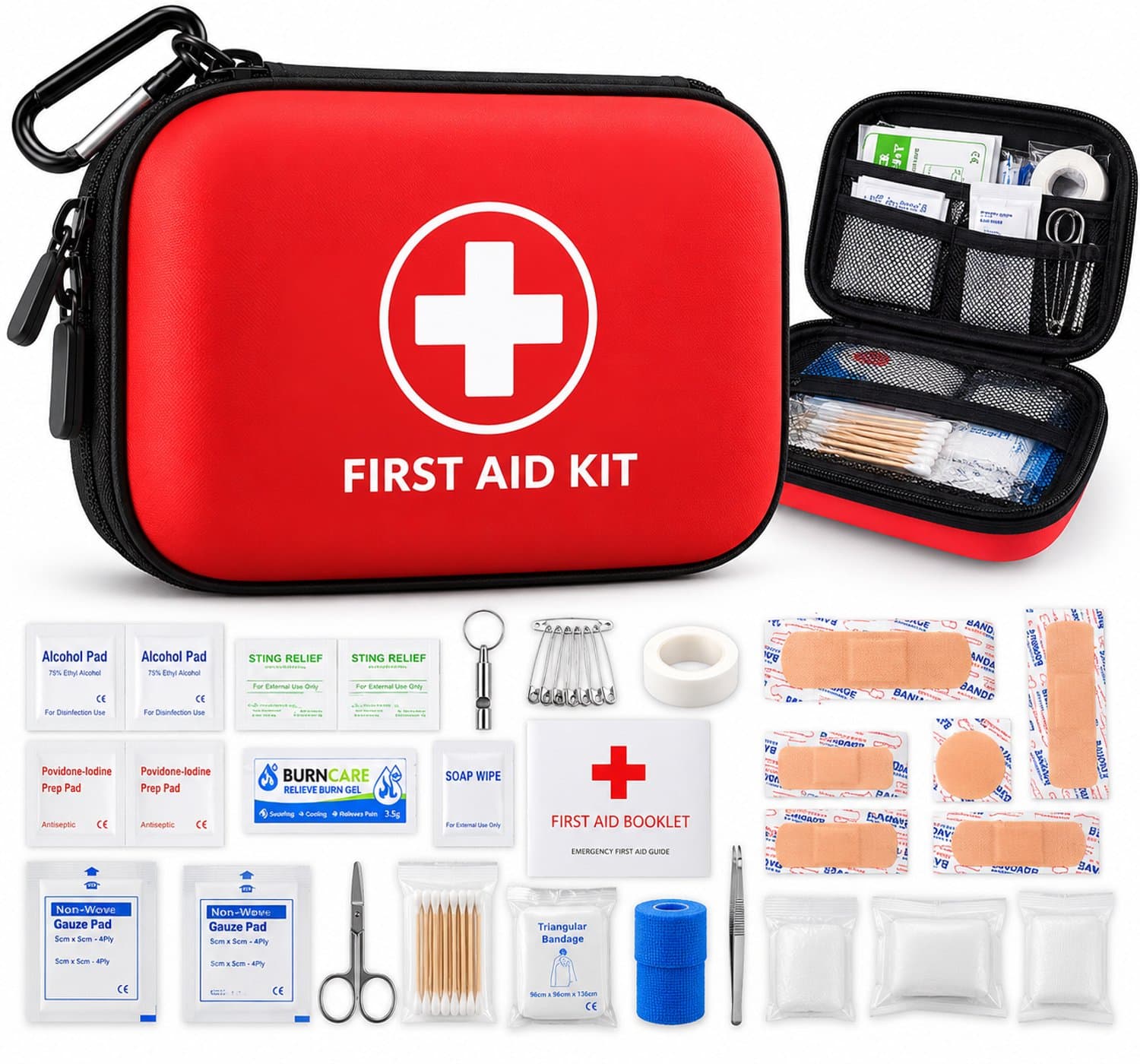 Livewell® 104-Delige EHBO Kit met Musketon haak - Complete Verbanddoos - ehbo-kits - Noodpakket - EHBO Set voor Auto, Thuis, en Reis - First Aid Kit met Pleisters en Verbandtrommel - Compact en Handig