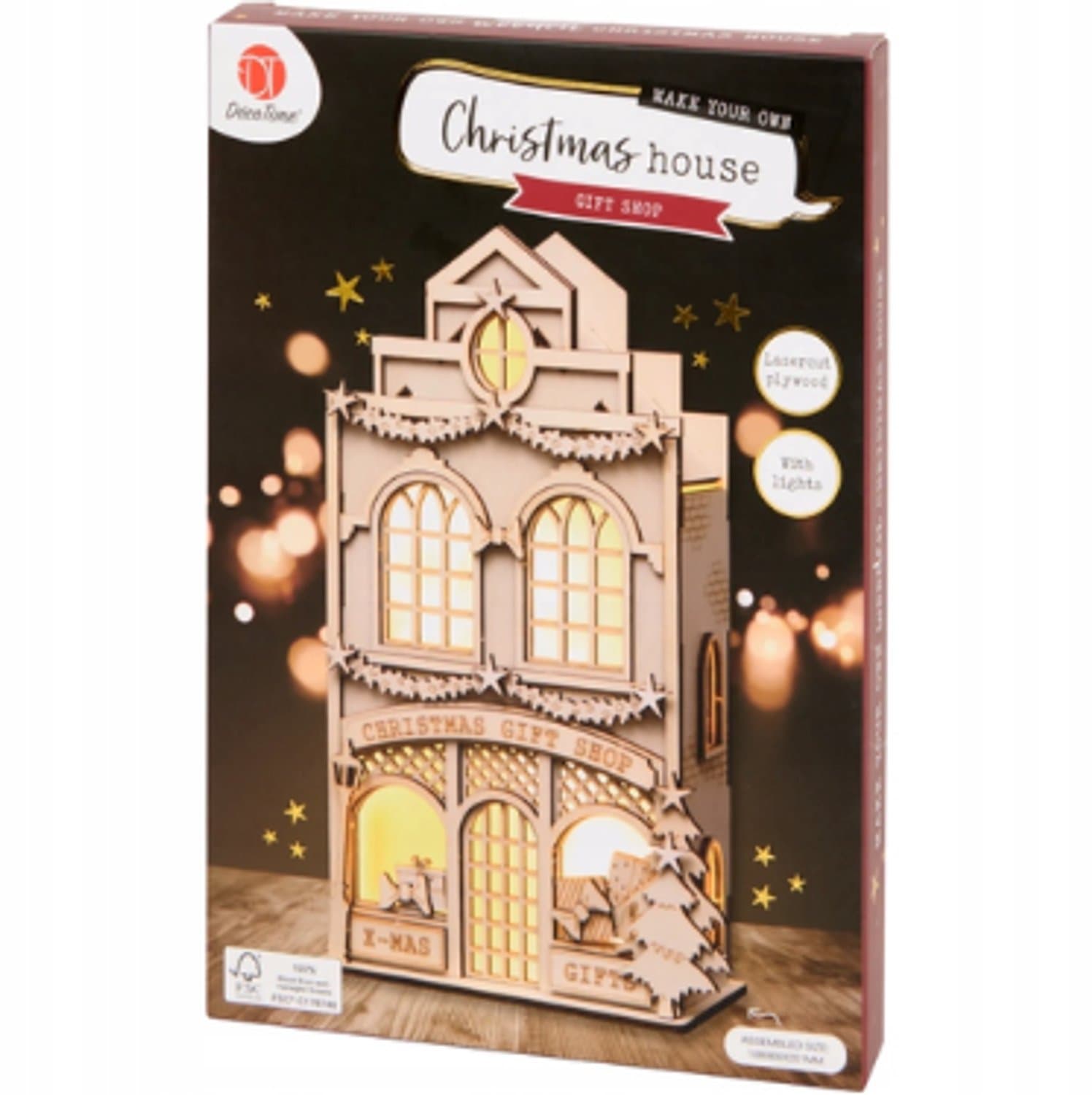 Kerst Knutselset Gift Shop - Houten 3D-Kerstlantaarn - 3D Kerst Lantaarn met Verlichting - Houten Kerstdecoratie - Kerstknutselen voor Kinderen