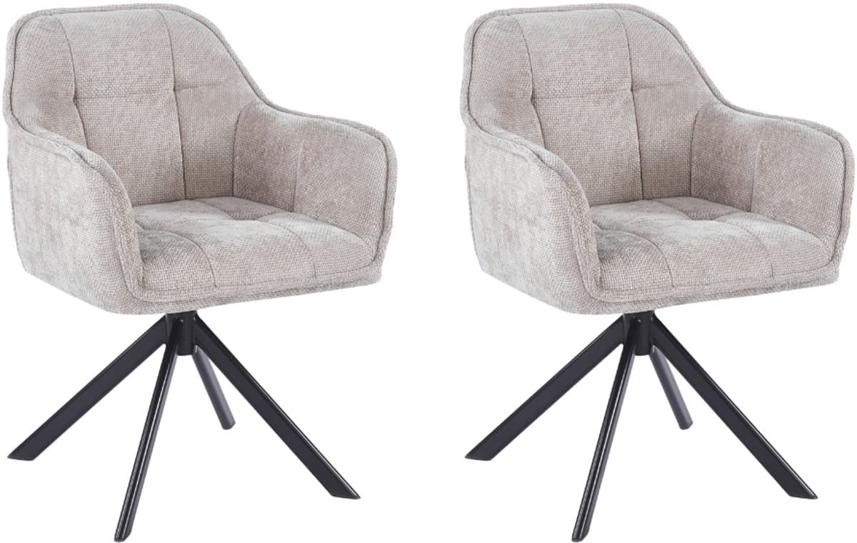 Ams Living® Eetkamerstoel Draaibaar | Set van 2 Stoelen | Kuip Stoel | Dichte afwerking | Stof | Kleur Grijs | Eettafel Stoelen | 2 x Design Stoelen Eettafel