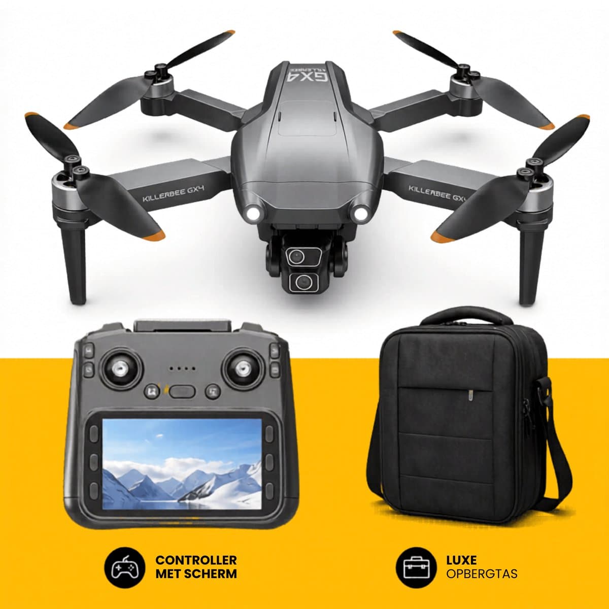 Killerbee GX4 Nighthawk - Drone met camera, GPS en schermcontroller - Geschikt voor Kinderen, beginners en volwassenen