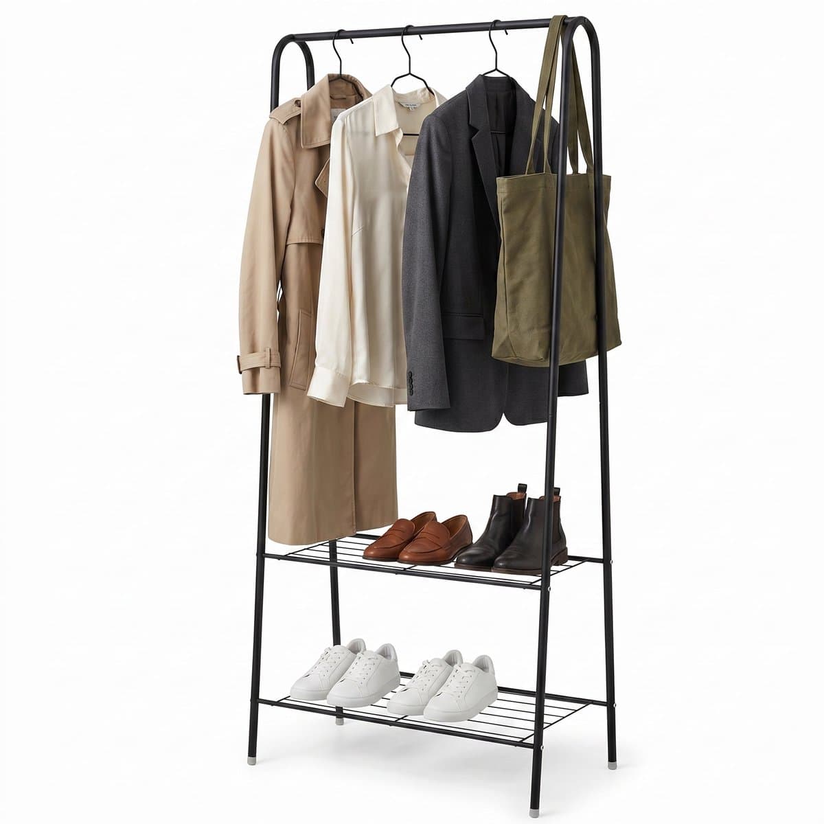 Cheqo® Kledingrek met Schoenenrek - Garderoberek - Kledingstang - Open Kledingkast - Kledinghanger - Kledingstandaard - Zwart - Industrieel - Ophangrek - Klerenrek - Kapstok - Garderobe Opbergrek - voor Slaapkamer en Hal en Entree