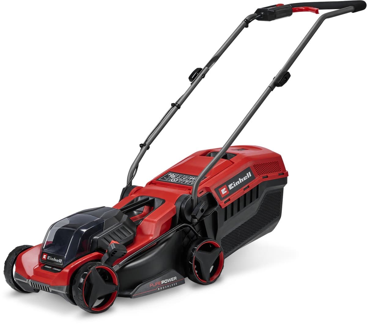 Einhell Accu Grasmaaier GE-CM 18/32 C Li BL Solo - Power X-Change - 18 V/Li-ion - Maaibreedte: 32 cm - Aanbevolen gazonoppervlakte: tot 270 m² - 27 L opvangzak - Maaihoogte: 25-65 mm - Excl. accu en lader