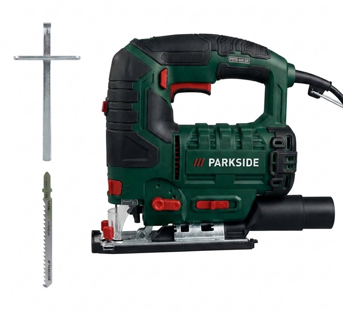 PARKSIDE Decoupeerzaag - Max. zaagdiepte hout: 80 mm - Max. zaagdiepte metaal: 8 mm - Pendelbeweging: 3 pendelstanden - De verstelbare bodemplaat maakt zaagsneden mogelijk tot 45°