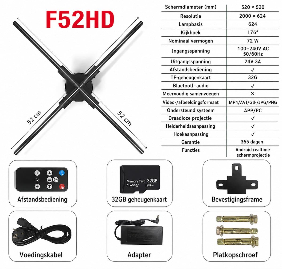 3D LED Hologram Display Ventilator - Projector - Via App