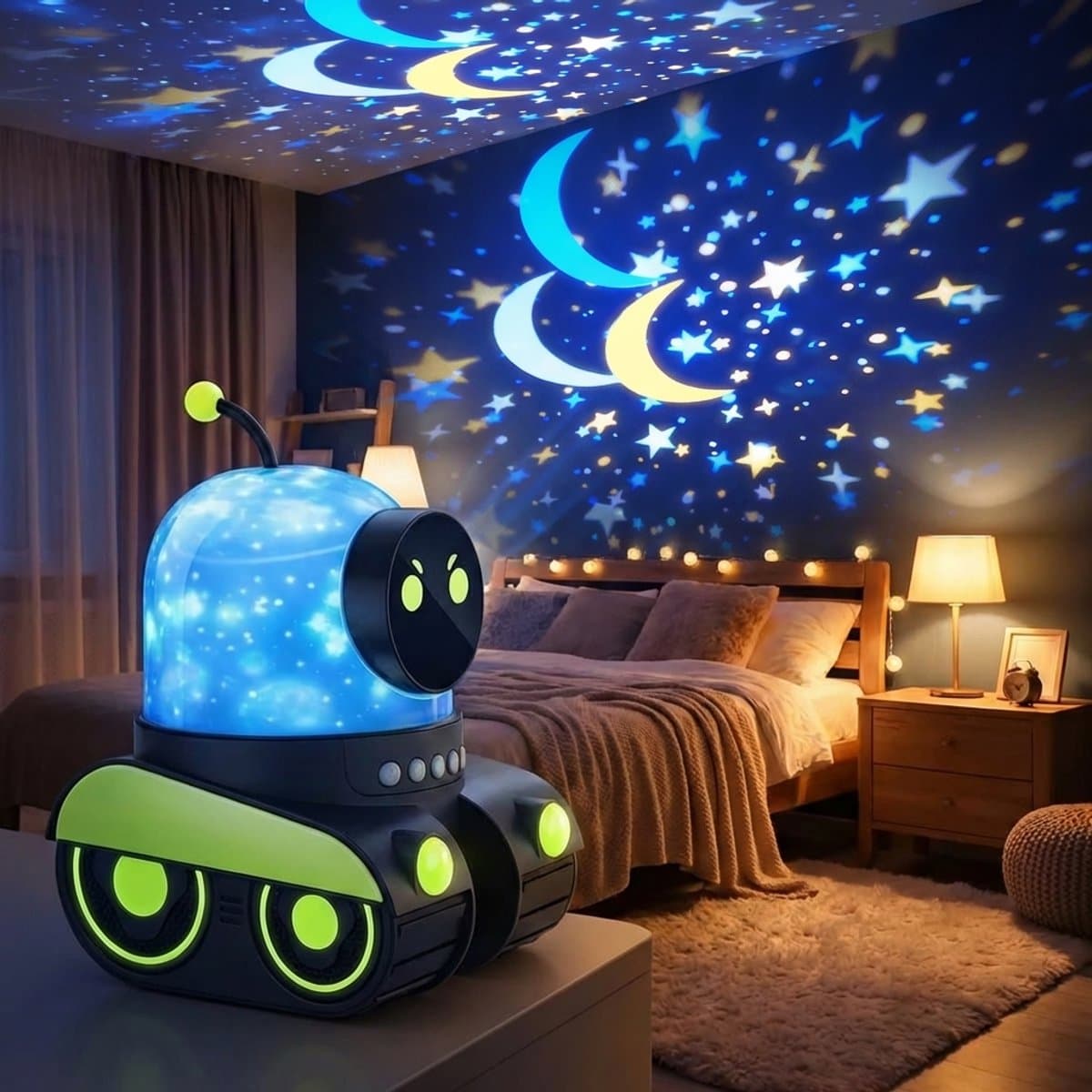 Sercano Sterrenhemel Projector - Ingebouwde 8 muziek - Nachtlampje Kinderen - 6 Thema's - 360° Rotatie - 5 uur Gebruiksduur - 360° Rotatie - Oplaadbaar - Schattig Cadeau