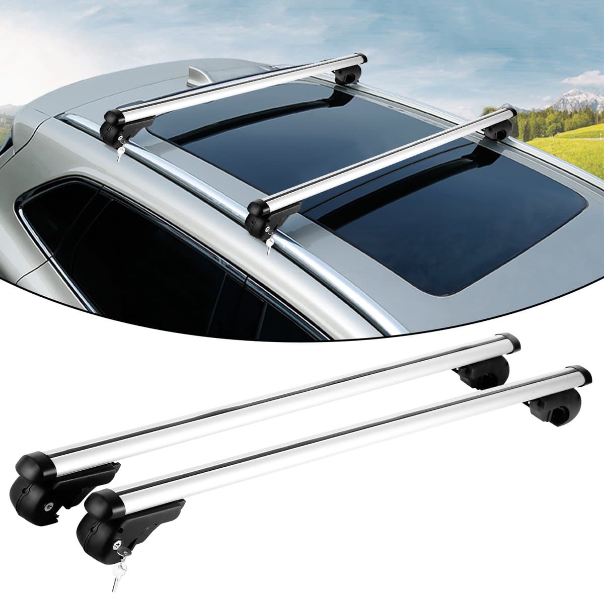 Aluminium Dakdragerset Universeel – 120 cm Dakraildragers voor Dakrails – Afsluitbaar – Belastbaar tot 90 kg – 2 Stuks – Zilver