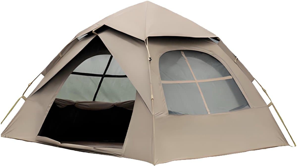 Automatische Pop-up Tent - Vierhoekige Kampeertent voor 1-2 Personen - Vaste Zonnekap - Inclusief Draagtas - Ideaal voor Gezinscamping en Festivals - Met Zwarte UV-Block Coating - Snelle 3-Seconden Opzet - Kaki