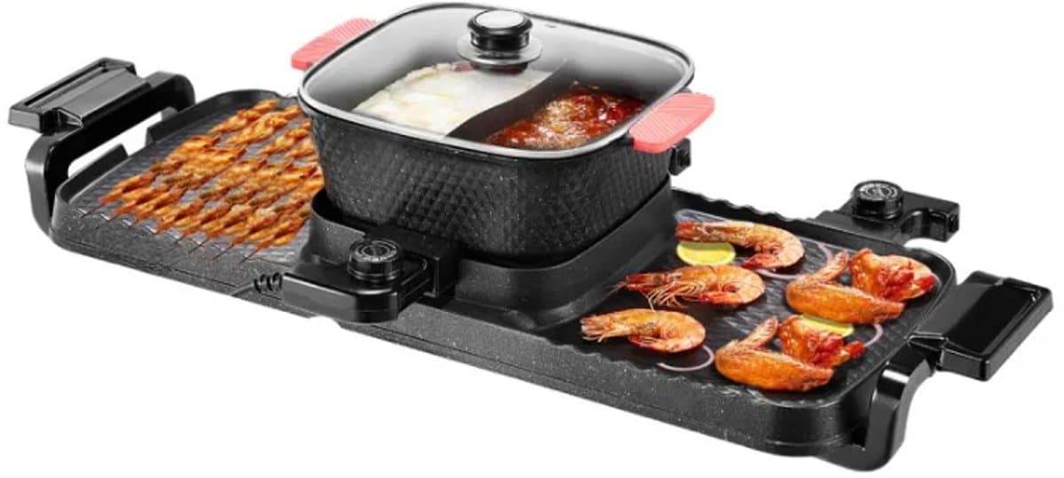 3 in 1 Hotpot Pan - Hotpot Elektrisch - Elektrische BBQ - Chinese Fondue - Gourmetstel - 2400W - Zwart