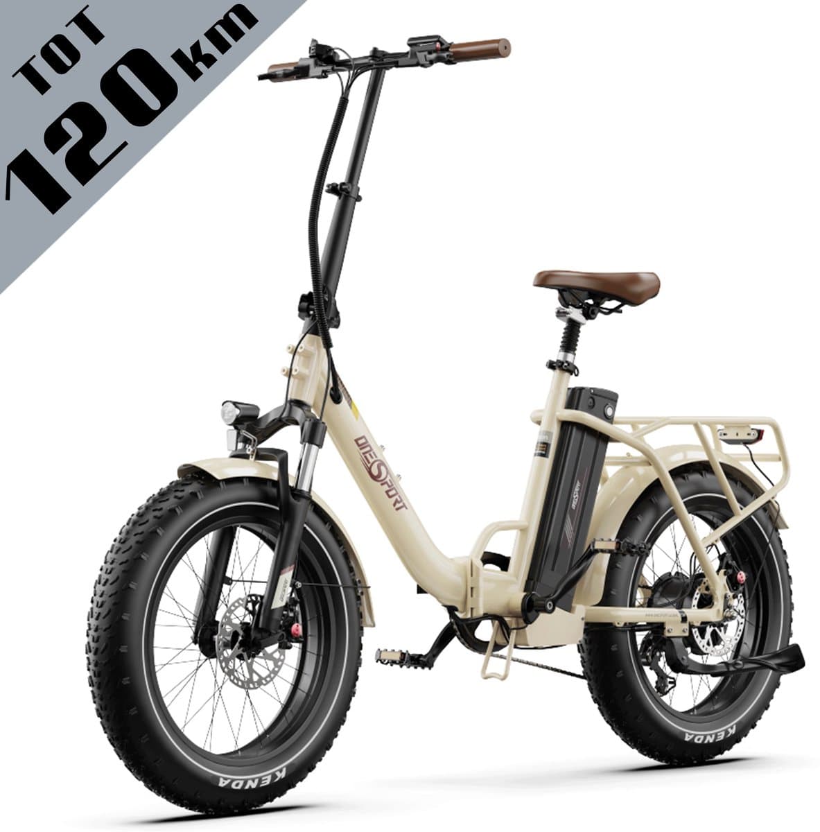 ONESPORT OT16Max Opvouwbare Elektrische Fiets – 864Wh Accu – Actieradius tot 120 km –20×4.0 Inch Fatbike – Aluminium Lage Instapframe – Shimano 7 Versnellingen – Hydraulische Schijfremmen – Max. Belasting 120 kg – Stads E-bike – Crèmewit