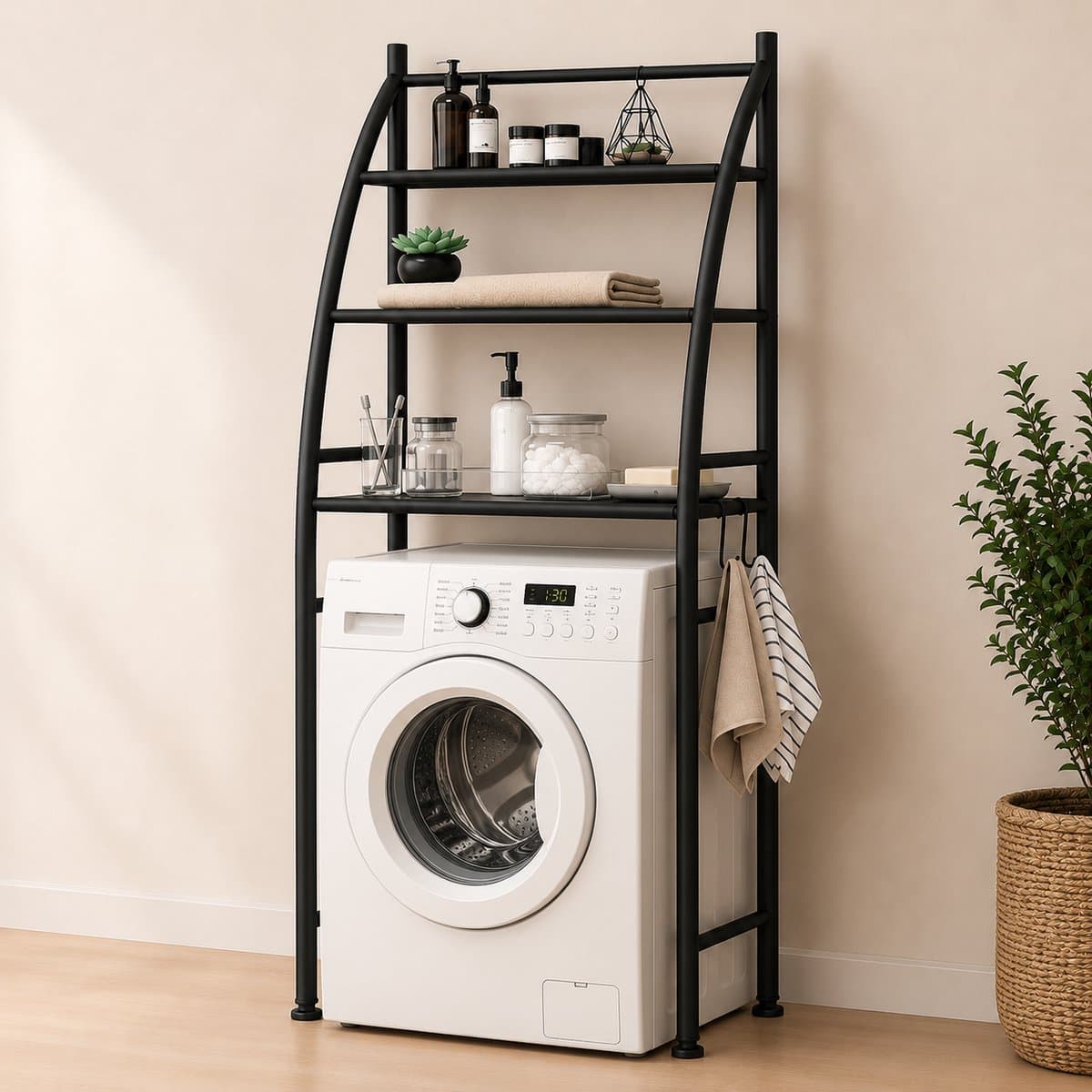 MeubelsvanJoep wasmachine ombouw rek zwart 166 x 65 x 25 cm - Wasmachine rek met opbergruimte zwart - Wasmachine rek bovenlader zwart - Wasmachine rek voorlader zwart - Toilet kast - Wc meubel - Wc kast
