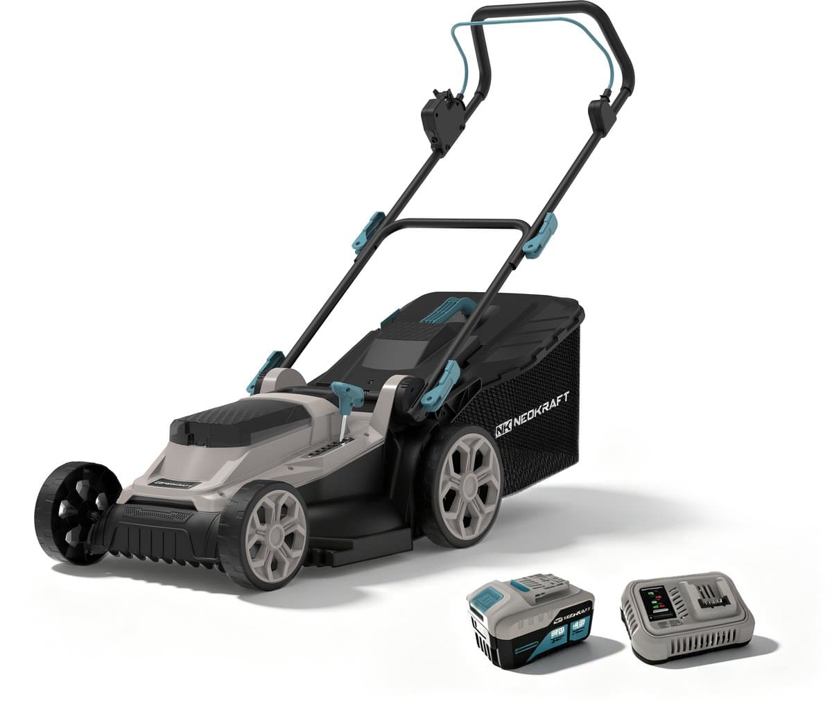 Neokraft - 40V Accu grasmaaier - 42cm maaibreedte - 6 instelbare maaihoogtes - Incl 50L opvangzak - Incl. 40V 4,0Ah accu & lader - Grasmachine