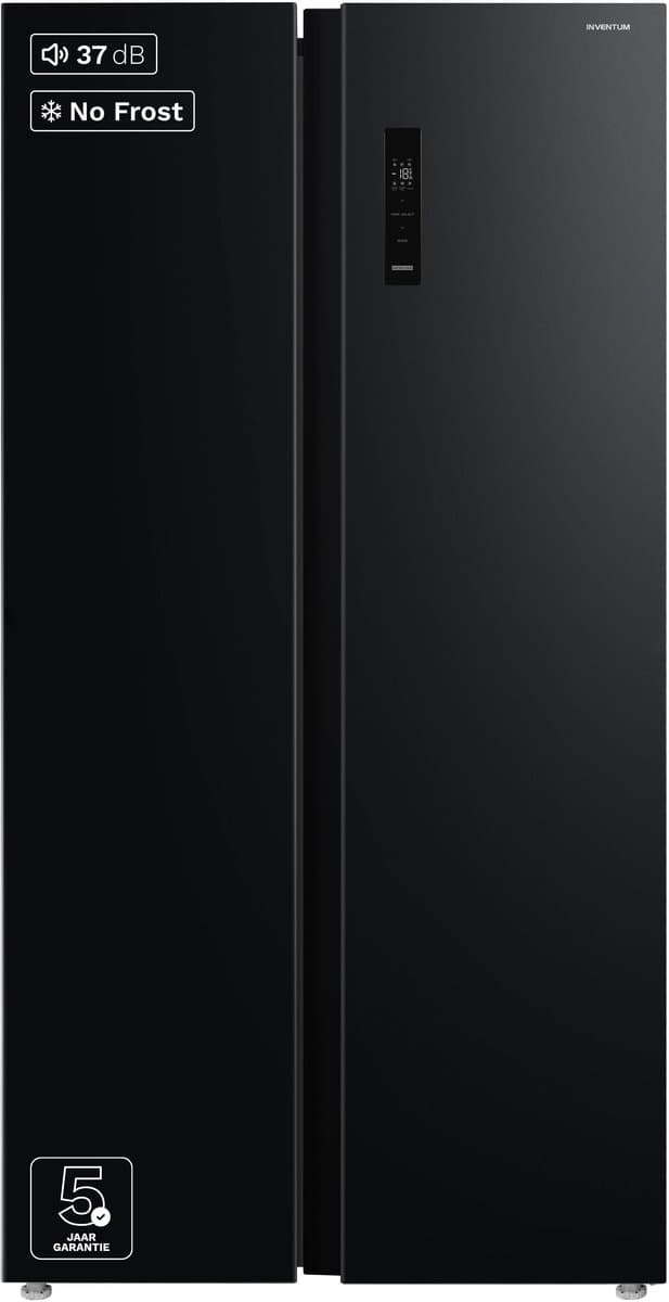 Inventum SKV0178B No Frost energiezuinige Amerikaanse koelkast - 555 liter - Digitaal led-display - IJsblokjesmaker - Stil: 37 dB - Superkoelen - Supervriezen - 2 deuren - Energielabel D - Zwart