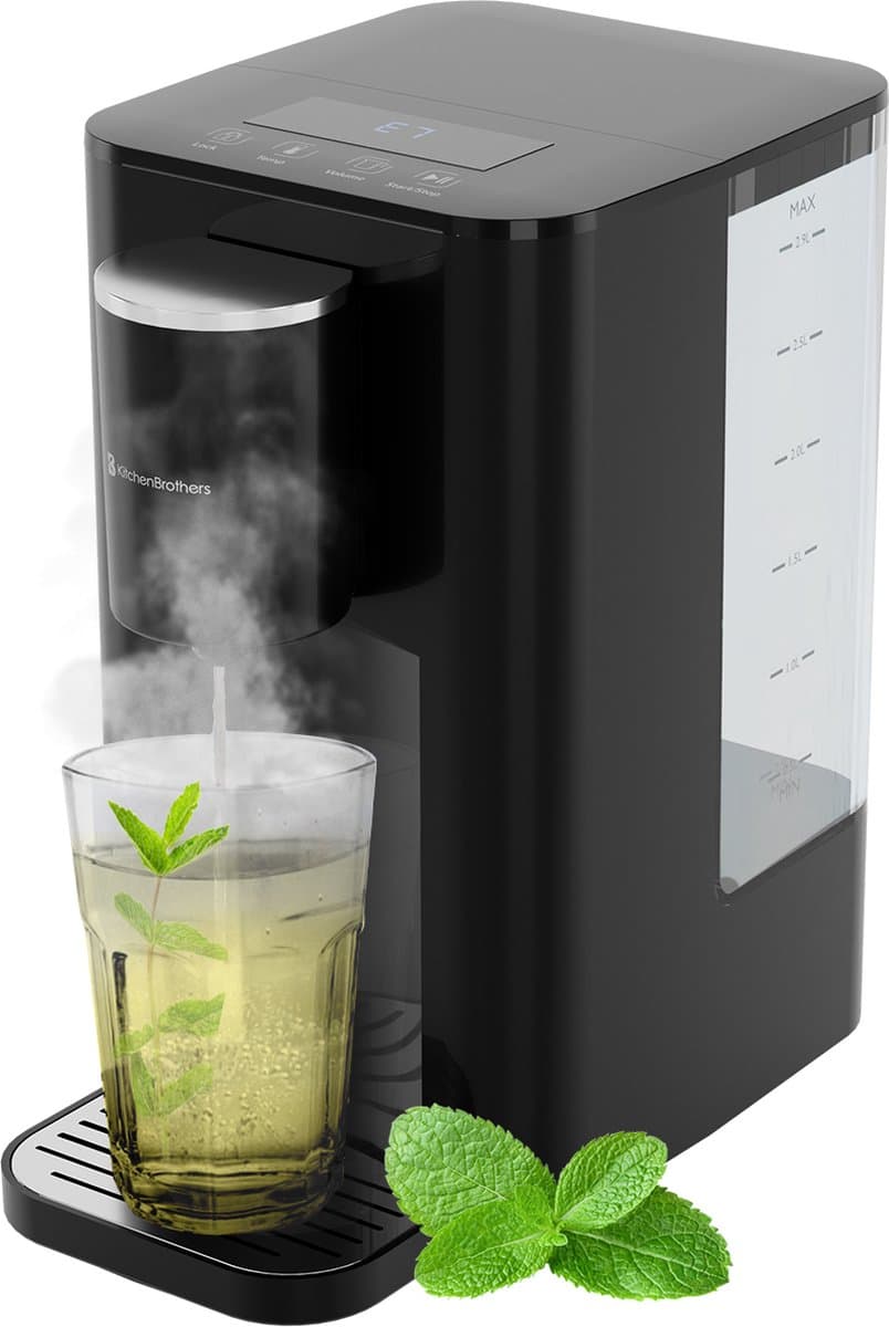 KitchenBrothers Heetwaterdispenser - 2.9L - Instant Waterkoker - BPA en PFAS Vrij - 5 standen van 100 t/m 400 ml - Touch Display - 40-100℃ - Heetwatertap - Zwart