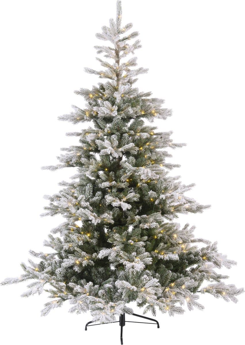 Everlands Grandis Fir verlichte kunstkerstboom besneeuwd groen 180cm, 400 lampjes