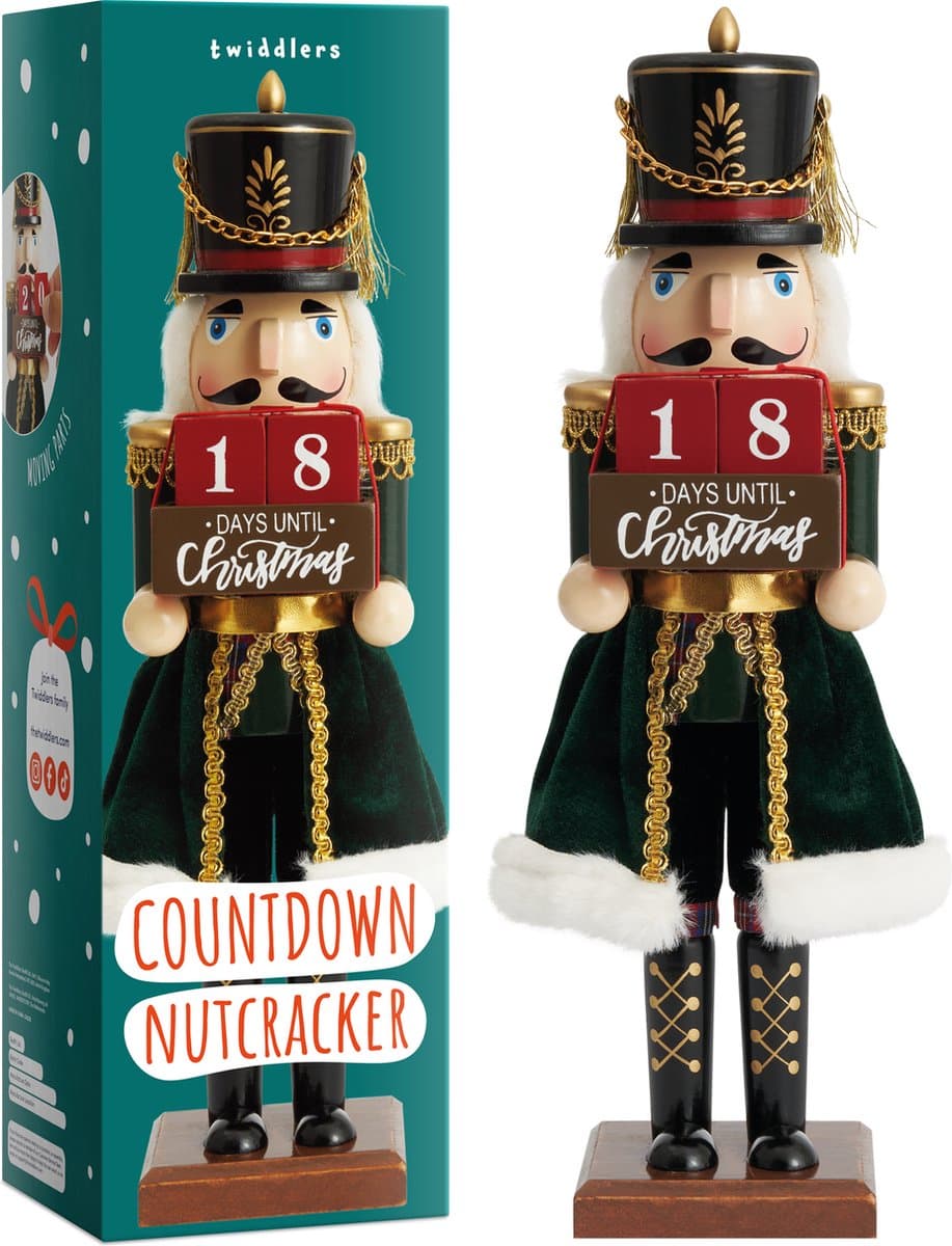 The Twiddlers – Houten Notenkraker Soldaat met Aftellen naar Kerst, 30cm – Handgemaakt Kerstdecoratie voor Binnen – Countdown Notenkraker Kerst en Klassiek Kerstornament