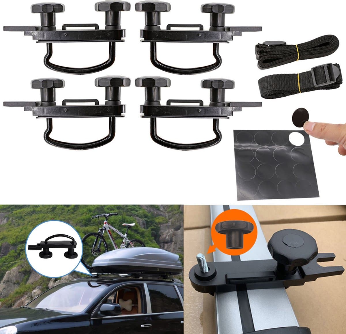 Dakdragers Universeel - 4 stuks universele dakkoffer U-boutklemmen van roestvrij staal, montageset voor autobus U-beugels installatie-accessoire, 83 mm interne breedte, met 8 borgmoeren, 2 banden