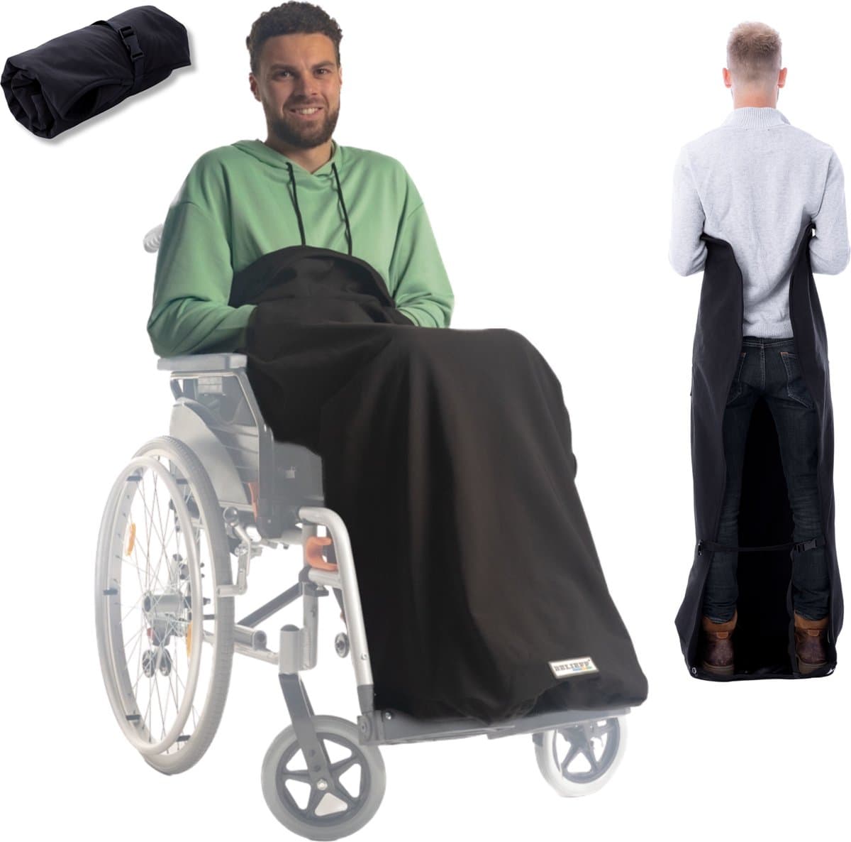 Belieff Rolstoel Deken - Rolstoeldeken - Voetenzak Rolstoel Volwassene - Rolstoelzak - Beenkleed - Wind- en Waterdicht - Fleece - Flexibele Onderlaag - Zwart - Large
