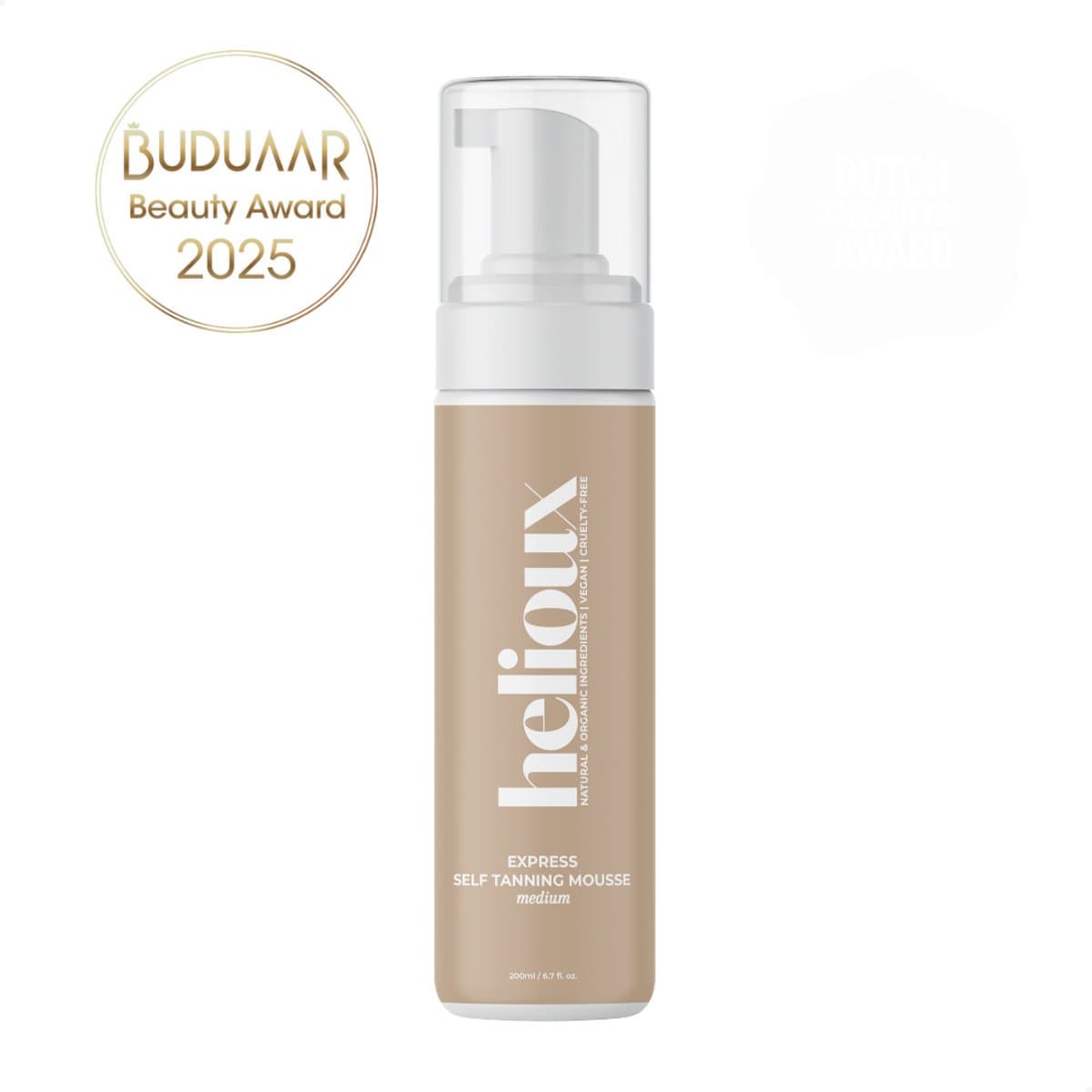 Helioux® Zelfbruiner Mousse Express Medium (1-3 uur) - Self Tanning Mousse voor Lichaam & Gezicht Medium Donker - Instant Tan - Vegan & Dierproefvrij - Natuurlijke Ingrediënten