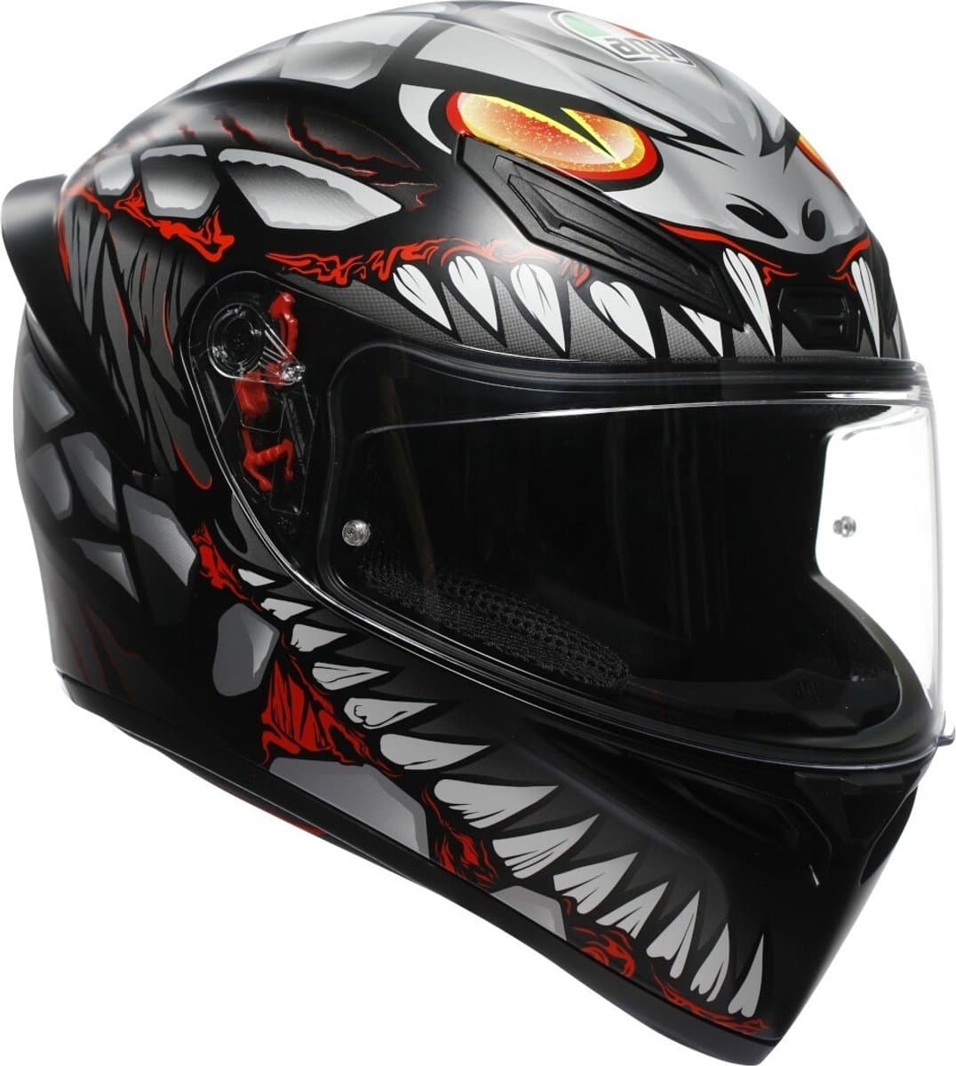 AGV K1 S LYZARD MATT BLACK/GREY/RED - Maat S - Integraal helm - Scooter helm - Motorhelm - Zwart - Scooterhelmen mannen en vrouwen.